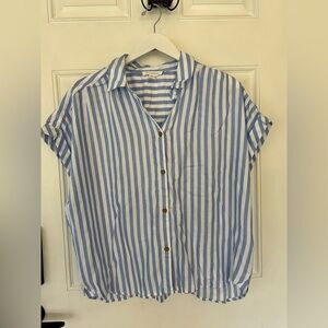 beachlunchlounge Blue and White Striped Button-Down Shirt